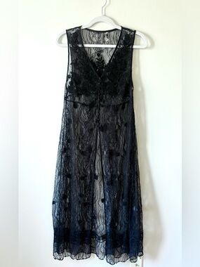 Alice + Olivia Melodie Sheer Lace Maxi Overlay Duster Dress Black NWOT Designer